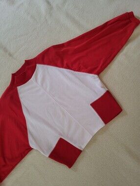 80's Red & White Top Women's Size Large Cropped Dolman Sleeve Made In  Korea